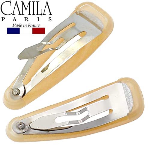 Camila Paris CP3056 French Hair Barrettes Clips, Snap Hair Slides Clic Clac for Women, Styling Girls Side Slide-in Metal Snap Pin Hair Accessories for Women. Strong Hold, No Slip Grip, Made in France - color: Beige 1.25"