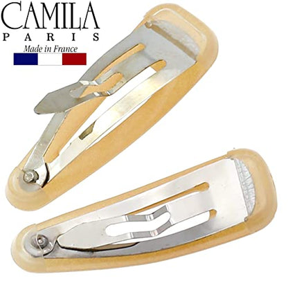 Camila Paris CP3056 French Hair Barrettes Clips, Snap Hair Slides Clic Clac for Women, Styling Girls Side Slide-in Metal Snap Pin Hair Accessories for Women. Strong Hold, No Slip Grip, Made in France - color: Beige 1.25"