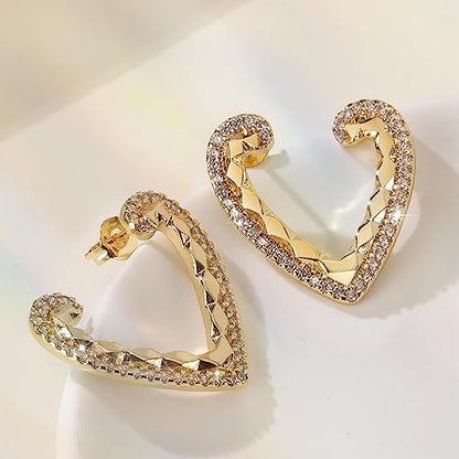18K Crystal Heart Hoop Earrings for Women with Locket Design, White Crystal Cubic Zirconia Dangling Earrings Fine Jewelry Gifts for Her - color: Toroidal