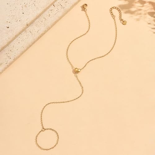 NONAMOIS Ankle Bracelets for Women Dainty 18K Gold Plated Anklet Waterproof Round Beaded Paperclip Herringbone Pearl Chain Anklets Waterproof Beach Foot Jewelry - color: Y Heart-Gold