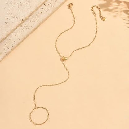 NONAMOIS Ankle Bracelets for Women Dainty 18K Gold Plated Anklet Waterproof Round Beaded Paperclip Herringbone Pearl Chain Anklets Waterproof Beach Foot Jewelry - color: Y Heart-Gold