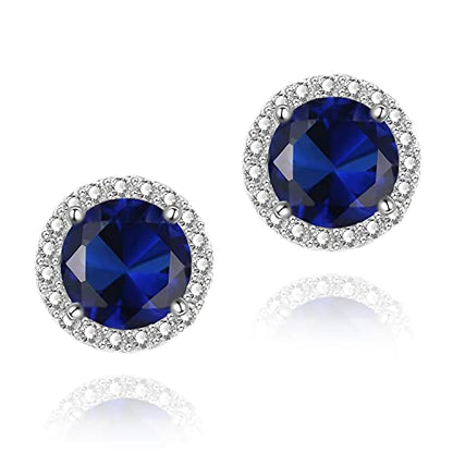 YOMELA Round Cubic Zirconia Stud Earrings for Women | Everyday Dainty, Diamond-Like Brilliance, CZ Halo Birthstone Studs, Hypoallergenic & Lightweight, Elegant & Versatile - color: Blue