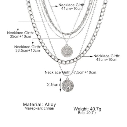 GIGB PBDK Chunky Layered Coin Pendant Necklaces for Women Gold Cuban Link Chain Statement Necklaces Punk Halloween Bachelor Party Holiday Vacation Accessory - color: Silver