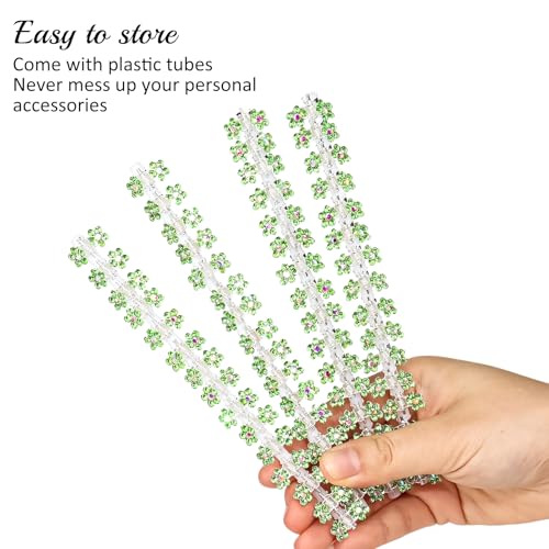 ANBALA 65PCS Mini Flower Hair Clips with Rhinestone Mini Glitter Teeth Rhinestone Flower Hair Accessories No-Slip Grip Metal Jaw Clamps for Girls Women (Silver-Green Crystal) - color: Green