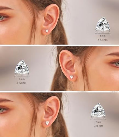 "STUNNING FLAME" Trillion-cut/Cushion-cut/Emerald-cut/Marquise-cut ... 18K White Gold Plated Sterling Silver Cubic Zirconia Simulated Diamond Stud Earrings for Women - color: C-trillion-Cut, size: small-white gold plated silver