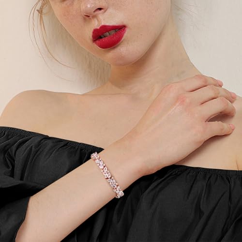 Crysdue Marquise Teardrop Cubic Zirconia Wedding Bridal & Prom Tennis Bracelets for Brides Bridesmaids, Silver/Gold/Rose Gold Plated Bracelet Gifts for Women - style: A_Rose Gold Tone 7.5"