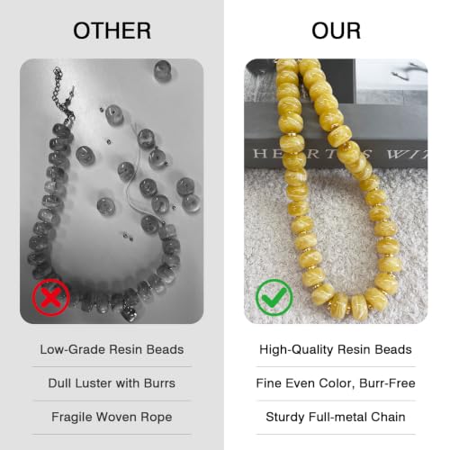 Colorful Chunky Resin Beaded Choker Necklaces for Women | Multicolor Beads, Sturdy Metal Chain, Adjustable, Detachable, Lightweight, Summer Beach Boho, Trendy Statement Jewelry Gift - color: Light Yellow