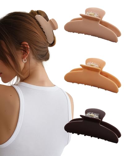 Molans 3PCS Hair Claw Clips Acrylic Clamps for women - Non-slip Strong Hold Barrettes for Thin Thick Hair, Medium hair clips Accessories - color: Group: Brown