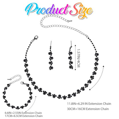 Aukmla Bridal Wedding Jewelry Set Silver Rhinestones Choker Necklaces Earrings Bracelet Sets Prom Jewelry for Women and Brides - color: Black