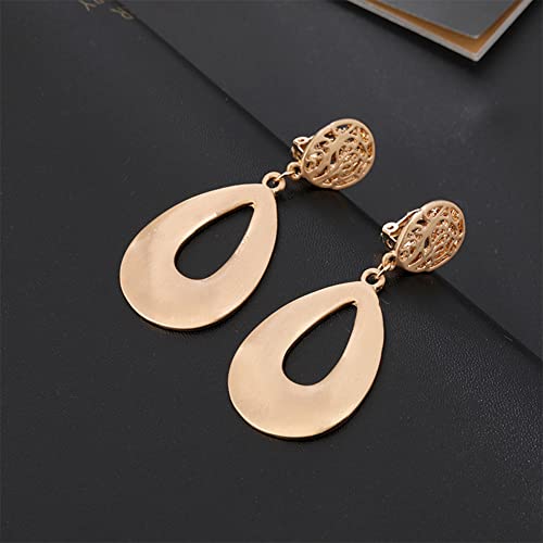 Gold Metal Clip On Earrings for Women Non Pierced Dangle Drop Earrings Multiple Styles - color: gold water drop