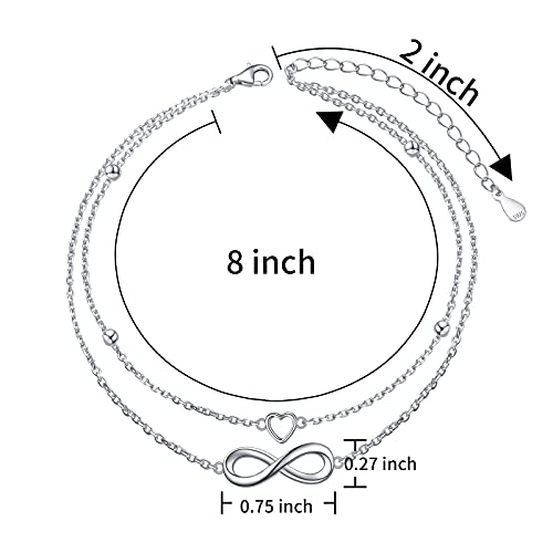 Anklet for Women 925 Sterling Silver Foot Adjustable Ankle Bracelet Jewelry - style: Infinity Heart