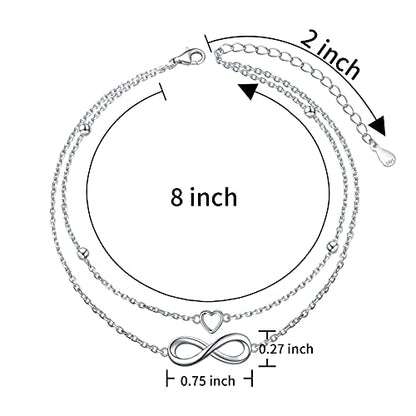 Anklet for Women 925 Sterling Silver Foot Adjustable Ankle Bracelet Jewelry - style: Infinity Heart