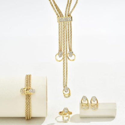 Gold Long Choker Necklace Set 18k Gold Plated Pendant Earrings Necklace Bracelet Set Simple Fashion Chain Jewelry Set For Women - style: 4 pieces