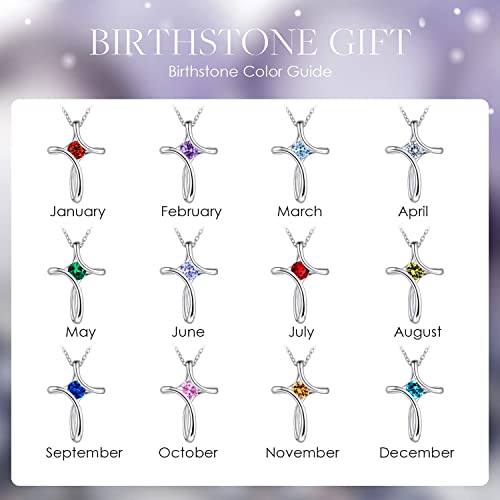 Cross Necklace for Women 925 Sterling Silver Birthstone Necklace for Women | Silver Necklaces with Diamond Sideways Birthstone Jewelry Gifts for Women 45+3cm Adjustable Chain - color: 06-June-Alexandrite