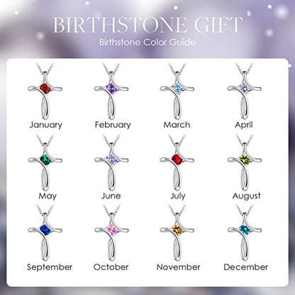 Cross Necklace for Women 925 Sterling Silver Birthstone Necklace for Women | Silver Necklaces with Diamond Sideways Birthstone Jewelry Gifts for Women 45+3cm Adjustable Chain - color: 06-June-Alexandrite