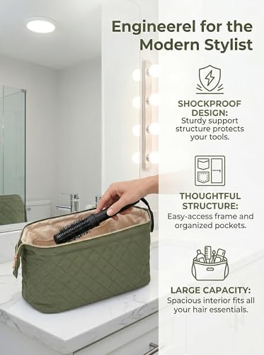 TeeYee Nylon Hair Tools Travel Bag for Dyson Airwrap Quilted Toiletry Bag | Travel Storage Bag for Shark Flexstyle/Curling Iron,Water-repellent,Wide-open,Well-structured,Heat-safe lining,001green - color: Green