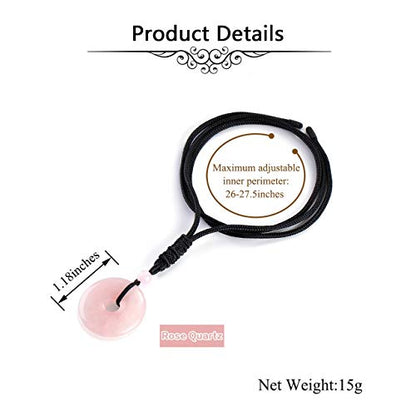 Jovivi 30mm Circle Donut Healing Crystals Necklace Natural Semi-Precious Chakra Gemstone Stone Amulet Lucky Coin Donuts Charm Protection Quartz Reiki Pendant Necklace for Men Women Adjustable Rope - color: 2pcs(Rose Quartz+Sodalite)