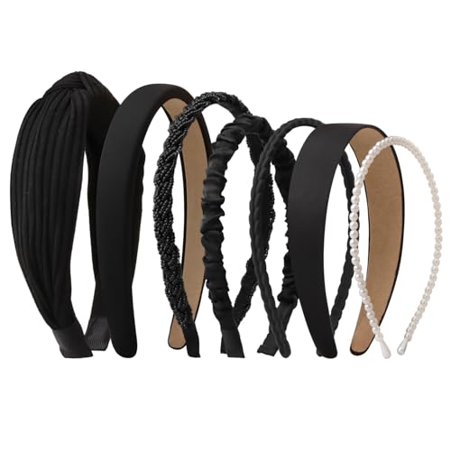 7pc Black Headbands for Women Girls Headbands Set, Non Slip | Solid Head Bands for Women's Hair Diademas Para Mujer De Moda - color: Black