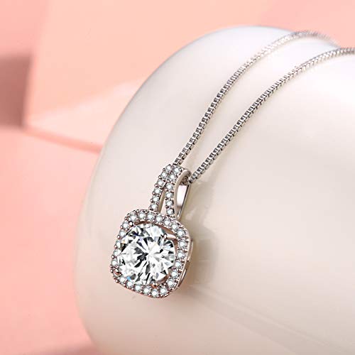 SBLING Platinum Plated Cubic Zirconia/Austrian Crystal Cushion Shape Halo Pendant Necklace/Earrings - color: Moveable pendant-Cubic Zirconia