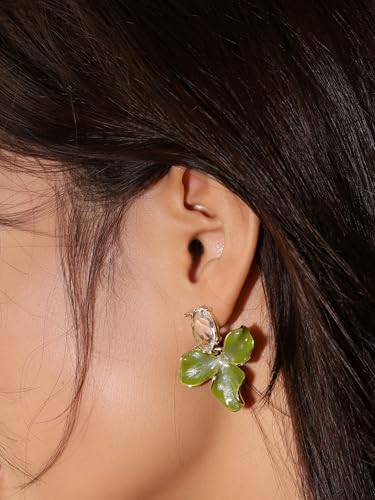 Statement Earthy Flower Dangle Earrings for Women, Elegant Floral Jewelry - color: Green