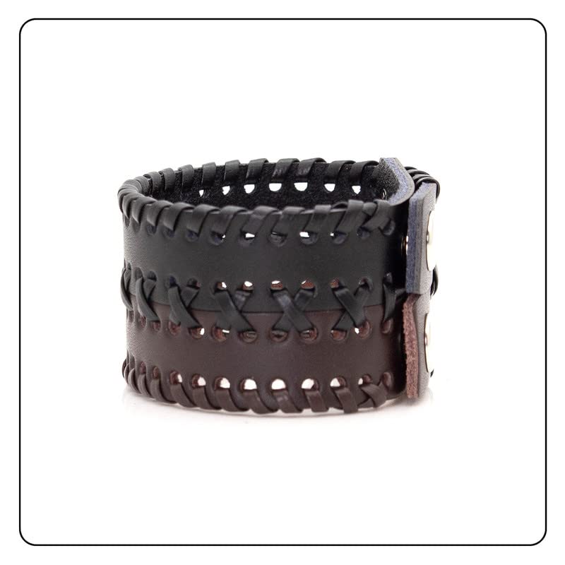 Punk Rock Wide Cuff Wristband Braided Leather Bracelet - color: Black Brown