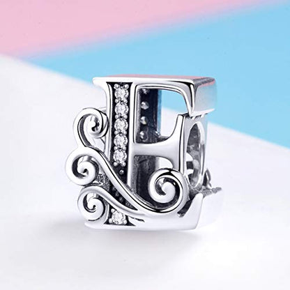 BISAER 925 Sterling Silver Initial Letter A-Z Charms for Bracelets Alphabet Beads Charm Jewelry Gifts - color: Letter E