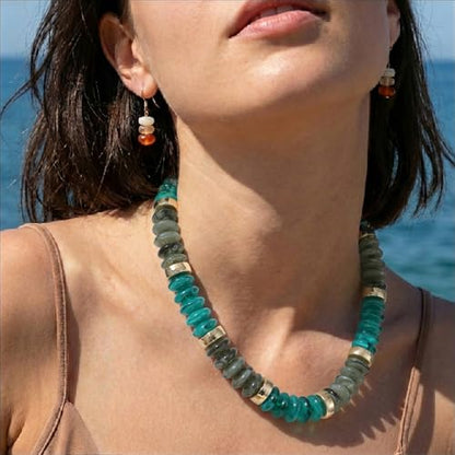 RISHEGAE Chunky Beaded Necklace for Women Boho Resin Beaded Choker Necklace Adjustable Surfer Beach Strand Necklaces Gold Handmade Acrylic Beads Jewelry Gift for Women - color: Style 1dark green