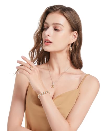GZWHD Jewelry Set for Women CZ Earrings Necklace Ring Bracelet Set Prom Party Wedding Jewelry Gift for Mother Friend Wife - color: A-Champagne