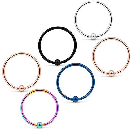 22G Thin Nose Rings Hoops 316L Surgical Steel Captive Bead Septum Nose Hoop Rings Eyebrow Lip Rings Cartilage Helix Rook Daith Earring Piercing Jewelry For Men Women 8mm - color: 6PCS-10MM-Mix Color #2