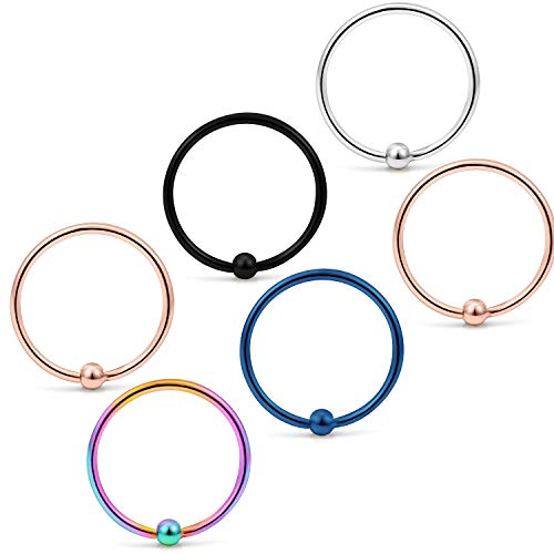 22G Thin Nose Rings Hoops 316L Surgical Steel Captive Bead Septum Nose Hoop Rings Eyebrow Lip Rings Cartilage Helix Rook Daith Earring Piercing Jewelry For Men Women 8mm - color: 6PCS-10MM-Mix Color #2