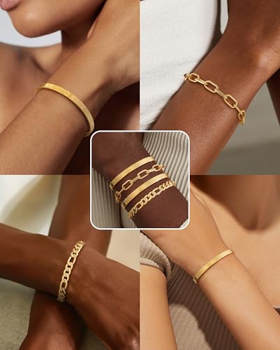 KOHOTA Chunky Gold Bracelets for Women Non Tarnish 14K Gold Plated Cuff Bracelet Stack Trendy Love Bangle Bracelets Stackable Tennis Bracelet Set Tie Knot Cuban Paperclip Figaro Chain Jewelry Gifts - color: B.Love bangle