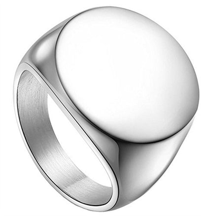 HIJONES Mens Stainless Steel Signet Ring Matte Brushed Square | Simple Statement ,Wedding Band,Polished Round - color: 22mm-Silver