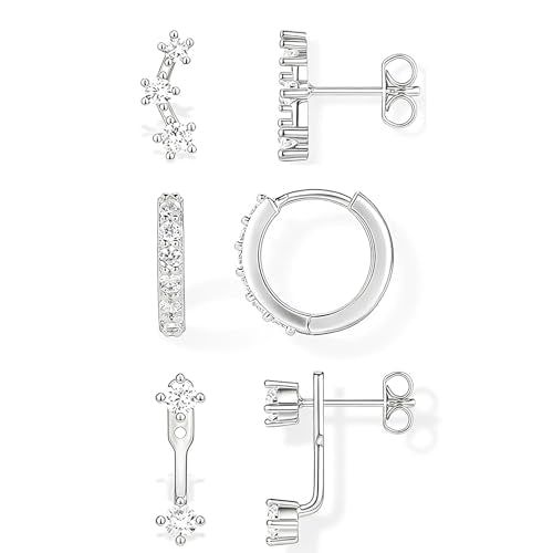 BG&WLing 3 Pairs Earring Set with Huggie Hoops Jacket Crawler Stud | Hypoallergenic, Cubic Zirconia, Huggie Hoops, Ear Climber Design, Earrings Jacket, Multi-Pierce Stack, Women's Jewelry - color: Silver