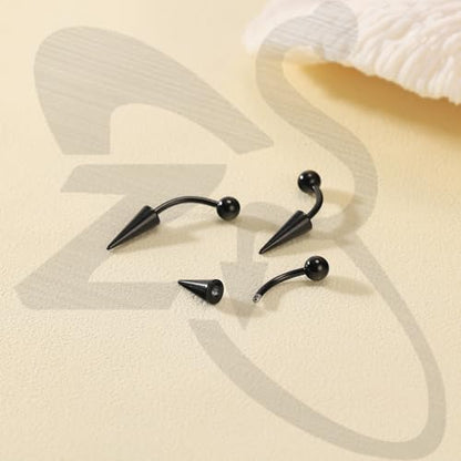 ZS 18Pcs Spike Eyebrow Piercing Jewelry, 16G Curved Barbell Vertical Labret Lip Rings, Spike Tragus Helix Earrings Rook Nose Bridge Rings for Women Men - color: A:Black,straight+curved barbell