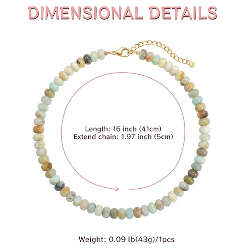 Joya Love Colorful Gemstone Beaded Necklaces For Women Trendy Rainbow Natural Stone Boho Handmade Stainless Steel Waterproof Strand Necklaces Jewelry For Women Gift - color: Pomegranate