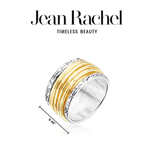 JEAN RACHEL JEWELRY 925 Sterling Silver Ring with 5 One Micron 14K Gold Plated Sterling Silver Rotating Spinner Rings - Artisan Handcrafted Vintage Design Hypoallergenic, Lead & Nickel Free Jewelry