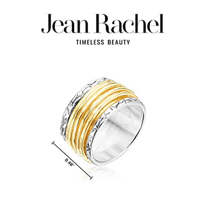 JEAN RACHEL JEWELRY 925 Sterling Silver Ring with 5 One Micron 14K Gold Plated Sterling Silver Rotating Spinner Rings - Artisan Handcrafted Vintage Design Hypoallergenic, Lead & Nickel Free Jewelry