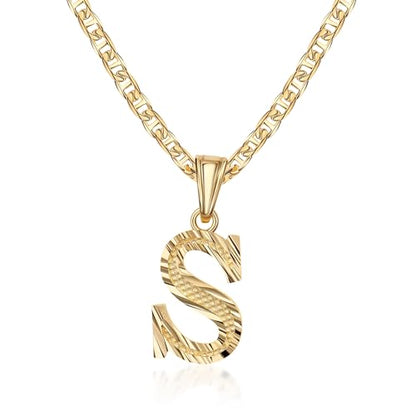Barzel 18K Gold Plated Initial Necklace with Diamond Cut Initial, Waterproof, High Polish Finish, Made in Brazil - style: S