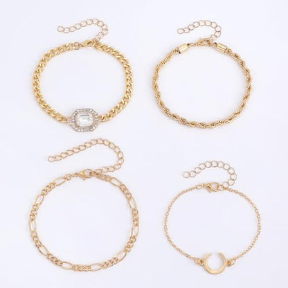 Alegend 14K Gold Plated Stackable Multilayer Bracelets + Titanium Steel(Not Rust, Resist Corruption, Easily Clean) 18K Gold Plated Single Bracelets - color: 14K Gold Plated Four-Layered
