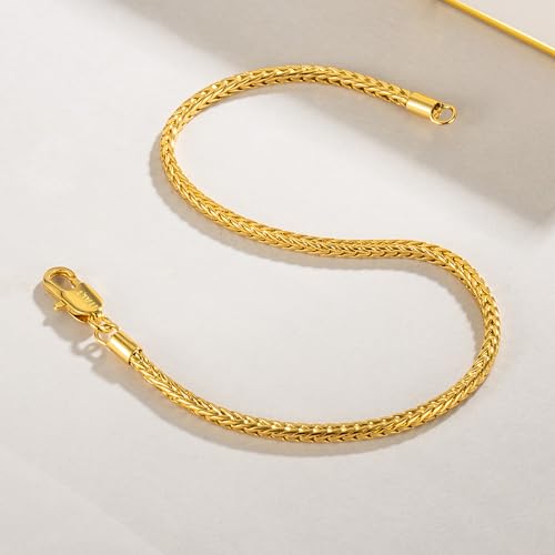 Dainty 925 Sterling Silver Chopin Chain Bracelet Women Bohemian Stackable Figaro/Box/Snake Bracelet 2MM 5 "5.9" 6.3 "6.7" 7 "7.5" 8" Jewelry Gift - color: Gold, size: 5 inches