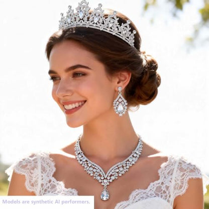 Kamirola Bridal Wedding Tiara Crown Jewelry Set for Women/Brides/Bridesmaids Crystal Jewelry Set for Wedding Prom Party Bridal Crystal Necklace Earrings Bracelet Set(TR60) - color: Silver
