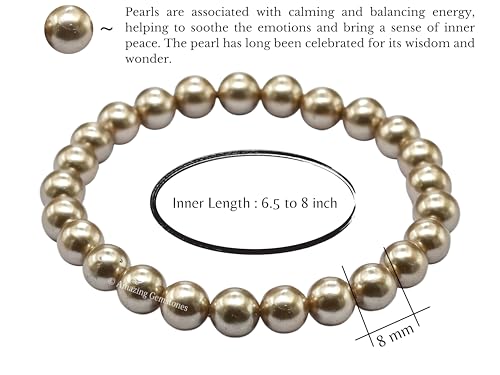 Amazing Gemstone Champagne Pearl Bracelet for Women Men's Gifts | Protection Healing Crystal Bracelet - 8mm Beaded Stretchable Bracelet Stocking Stuffers Mothers Day Gift - color: Champagne Pearl