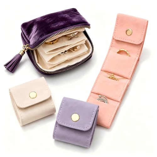 Jewelry Zippered Pocket Case，Purple | 4Pcs Jewelry Organizer Set Keeps Rings Earrings Necklaces Cards And Small Essentials Sorted For Travel - color: Purple