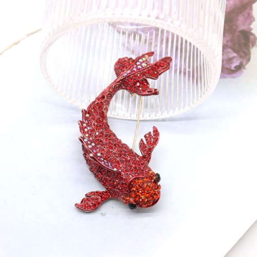 Red Koi Fish Carp Crystal Brooches Cute Enamel Rhinestone Ocean Animal Lapel Brooch Pins Fashion Jewelry for Womens Girls Gift (Large koi)