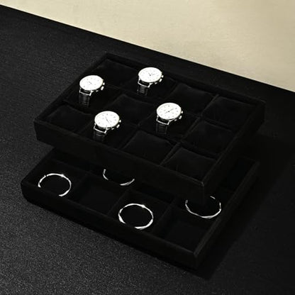 Black Velvet 20 Hook Anti-Tangle Necklace Jewelry Tray | Elegant soft black velvet 20-hook tray, anti-tangle necklace & chain storage for home vanity, retail & trade shows - size: 16 Slot