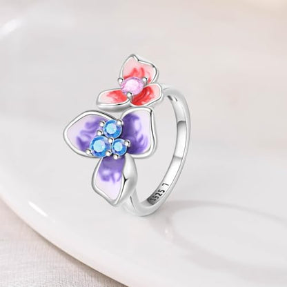 KUNSIR 925 Silver Cubic Zirconia Ring Size 7-9 Wedding Band Sterling Silver Eternity Ring Modern Style - style: Flower Ring