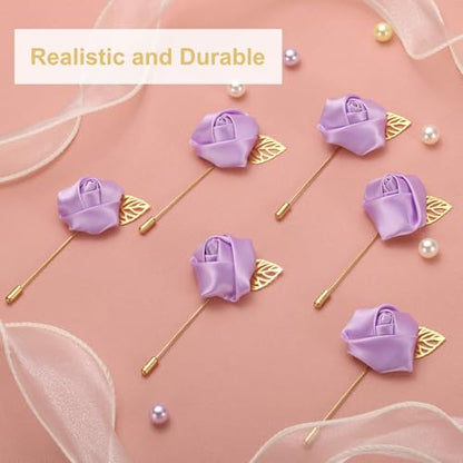 uxcell 24pcs Light Purple Rose Boutonnieres Flower Pins for Wedding | Buttonholes Pocket Boutonnieres for Wedding Ceremony Anniversary Prom Formal Dinner Party - color: Light Purple