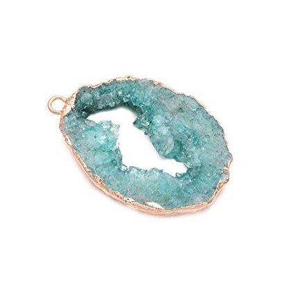 LE SKY natural stone pendant, irregular plated copper edge crystal agate stone pendant for jewelry making DIY necklace charms 25X30-35X45mm (2 Pcs) - color: blue-green