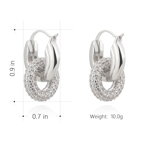 Milan Chiva 14K Gold Plated Small Huggie Dangle Earrings | Lightweight Trendy Heart Dainty Jewelry Hypoallergenic Chunky Gold Hoops Earrings Jewelry Mothers Day Gift for Women - color: G-Silver