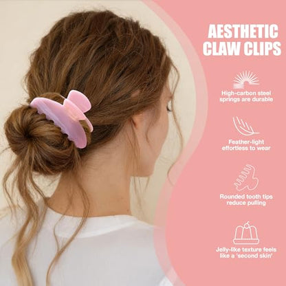 Pink Hair Clips Womens Big Claw Clip Nonslip for Thick Hair 4in | Large Celluloid Butterfly Jaw Clips, Trendy Blue Claw Clips Strong Hold, Jumbo French Hair Clip for Thick Hair - color: Pink Claw Clip